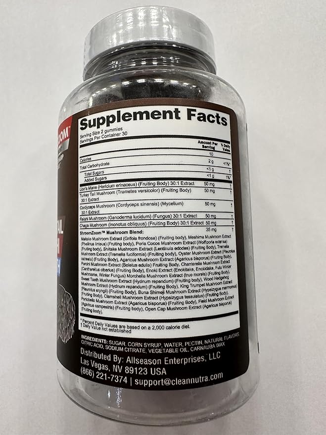 15in1 Mushroom Gummies with Lion's Mane Turkey Tail Cordyceps Reishi Chaga Sweet Toot Maitake Meshima Poria Cocos Shiitake Tremella, Oyster Agaricus Mushrooms for Men and Women Supplement Clean Nutra