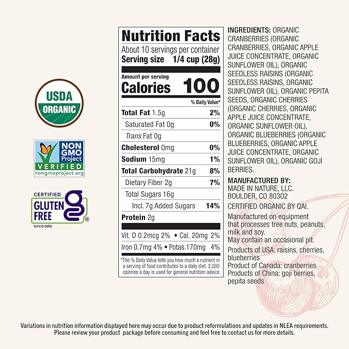 Made In Nature Organic Superberry Fruit Fusion, 10 Ounce (Pack of 2) – Fruit and Nut Trail Mix, Non-GMO, Unsulfured, Gluten Free