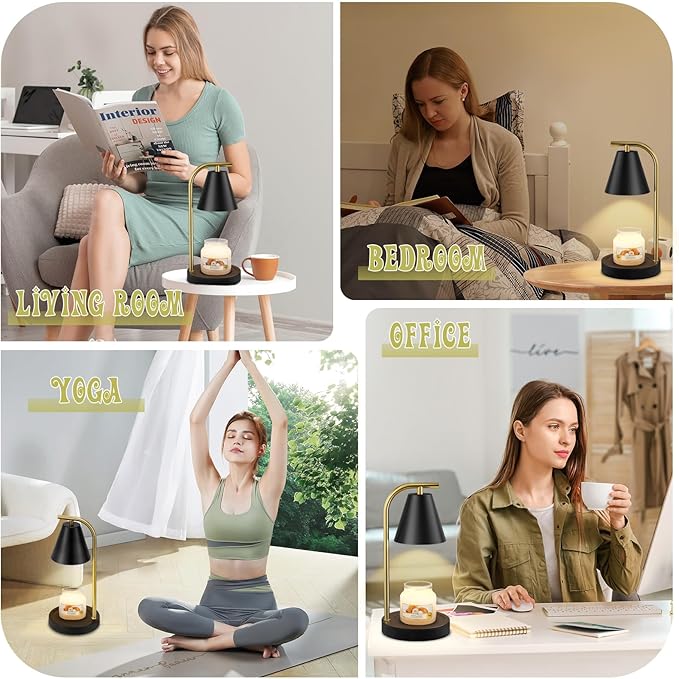 Black and Gold Candle Warmer, Candle Warmer Lamp with Timer,Electric Candle Lamp Warmer for Scented Wax with 2 Bulbs,House Warming Gifts New Home&Gifts for Women, Candle Lamp for Jar Candles