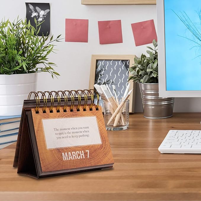 Global Printed Products Motivational & Inspirational Perpetual Daily Flip Calendar Self-Standing Easel (Woodgrain)