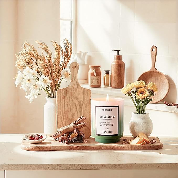 Hidden Label Eucalyptus&Sage Soy Candle, 12oz/75-Hours Burn Time, 100% Natural Candles Non Toxic, Aromatherapy Candle for Home Scented,Women,Stress Relief, Meditation, Yoga & Relaxation