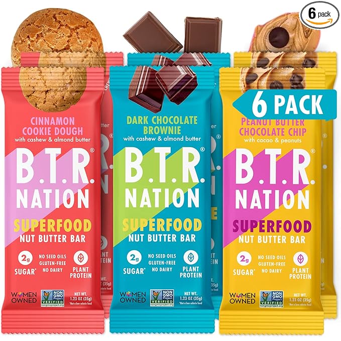B.T.R. Nation Bar Superfood Keto Protein Bars, Plant Based Vegan Protein - | 6 pack (Sampler Pack) | Low Carb Food, Low Calorie, Gluten Free, No Sugar Alcohols, Boosted with Superfoods