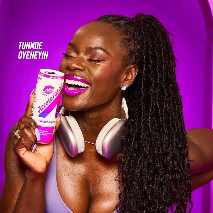 Accelerator Energy Drink Sugar Free, Passion Fruit Tunde 12oz can(12 pack), Zero Sugar Energy Drinks with Sustained Energy from 100% Natural Caffeine (200mg) & Green Tea extract