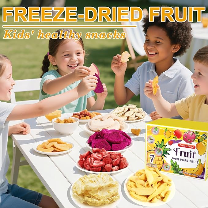 Freeze Dried Fruit Set - 140g Natural Fruit Snacks, Gluten Free, Sugar Free, Healthy Snacks for Kids, 100% Pure Fruits, Great for Lunch, Cereal, Smoothies, Food Gifts, Pack of 7-0.71 oz Each