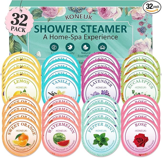 32 Pack Shower Steamers Aromatherapy Gifts for Women and Men, Bulk Shower Bombs with Essential Oils, Self Care, Spa Gifts, Birthday Gifts, Stocking Stuffers and Christmas Gifts