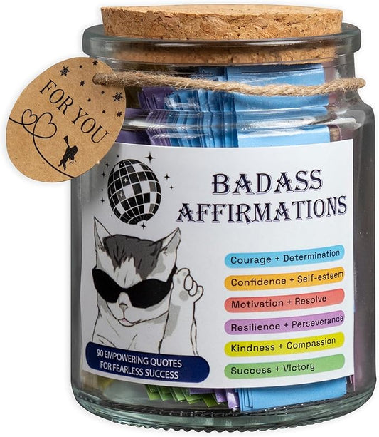 Badass Affirmation Jar, Affirmation Cards, Bestie, Positive Cards for Women, Motivational Gifts, Inspirational Gift, Daily Affirmations for Women, Gag Gifts Funny for Adults