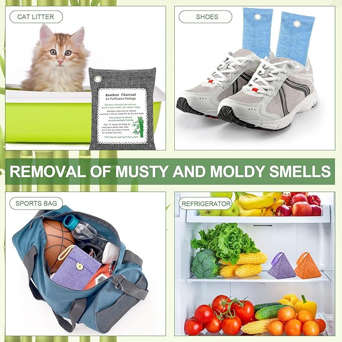 Charcoal Air Purifying Bags 6 Pack×200g Bamboo Charcoal Bags Odor Absorber, for Car Air Fresheners, Odor Eliminator for Home,Shoe Deodorizer - Colorful-Activated Charcoal Odor Absorbers