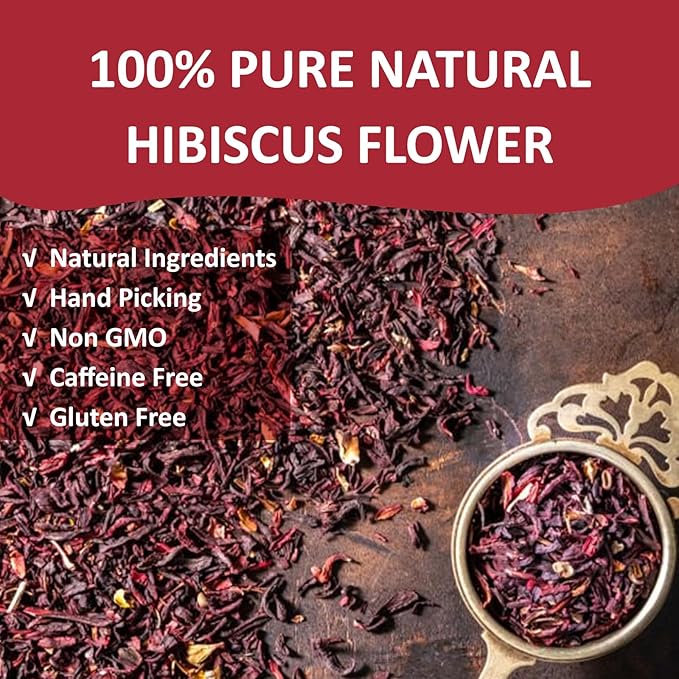 Ovikaso Tea, Hibiscus Tea Bags, Roselle Tea, 50 Pyramid Tea Bags, 2g/bag, 100% Natural, Non-GMO, No Caffeine, Brew Hot or Iced Tea, Baking, Cocktail, Rich in Antioxidants