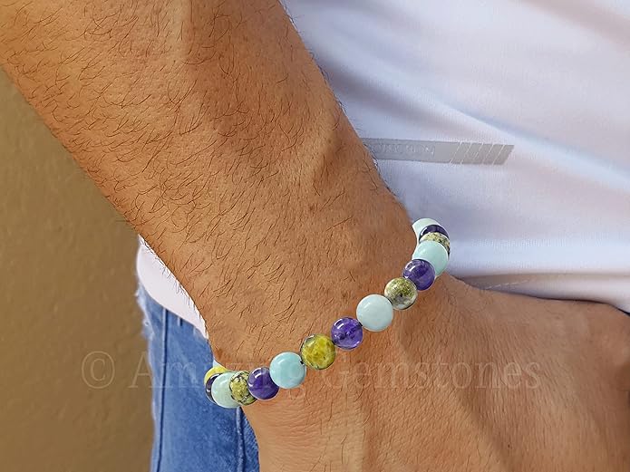 Natural Healing Crystal Bracelet for Women - Mens Bracelet Energy Balancing Gemstones Set - Adjustable Stone Bead Bracelet for Men and Women - Chakra Crystal Therapy Accessory, Meditation
