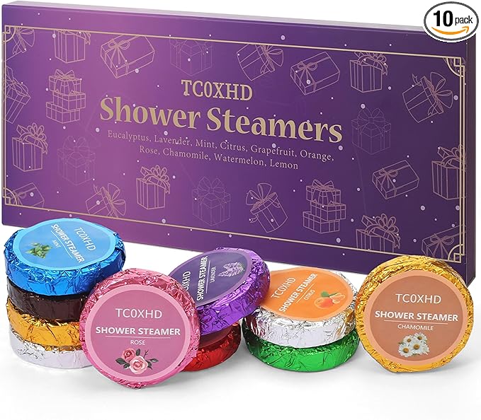 Shower Steamer - Aromatherapy Shower Steamer Tablets with Pure Essential Oils and Sea Salt - Natural Vaporizing Shower Tablets Bath Gift Set 10 Pack Aromatherapy Christmas Gifts Stocking Stuffers