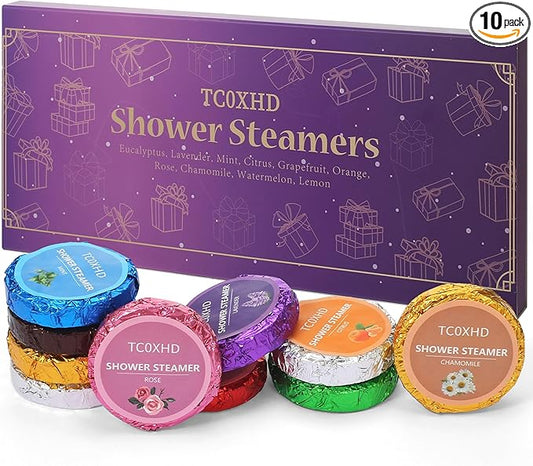 Shower Steamer - Aromatherapy Shower Steamer Tablets with Pure Essential Oils and Sea Salt - Natural Vaporizing Shower Tablets Bath Gift Set 10 Pack Aromatherapy Christmas Gifts Stocking Stuffers
