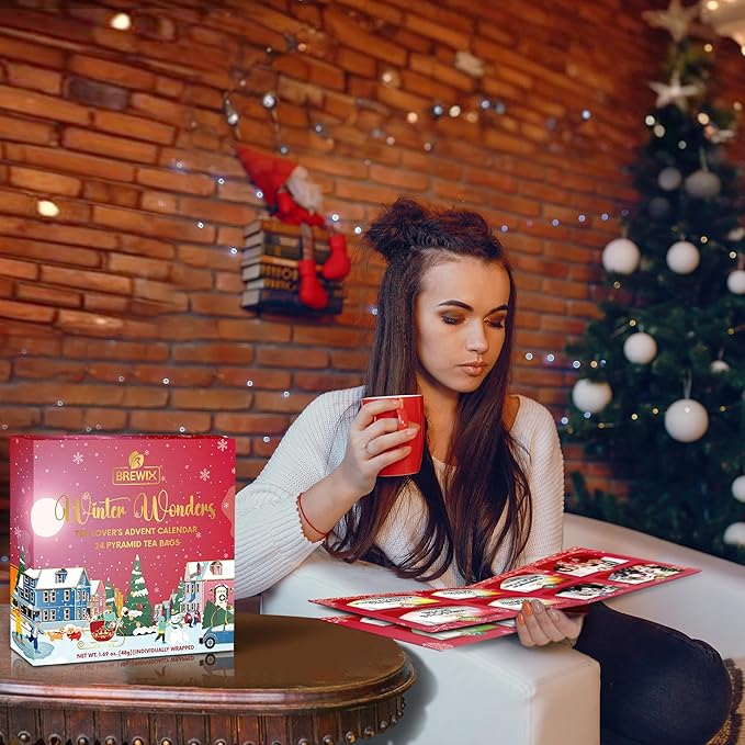 BREWIX, Tea Advent Calendar 2025 | 24 Pyramid Tea Bags - Luxury Gift Box | Selection of 24 Delightful Black/Green Teas and Infusions | Christmas Gift Idea for Men and Women