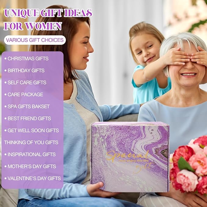 Birthday Gifts for Women - Self Care Gifts, Get Well Soon Gifts for Women, Unique Relaxing Spa Gifts Basket with Flannel Blanket, Tumbler, Socks, Soap & Candle, for Grandma Sister Mom, Wife, Her