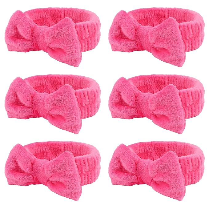 Casoty 6 Pcs Spa Headbands, Hair Holder for Washing Face, Soft Coral Fleece Makeup Headband for Washing Face, Bow Hair Bands, Skin Care Headband for Face Washing Shower Skin Care Yoga