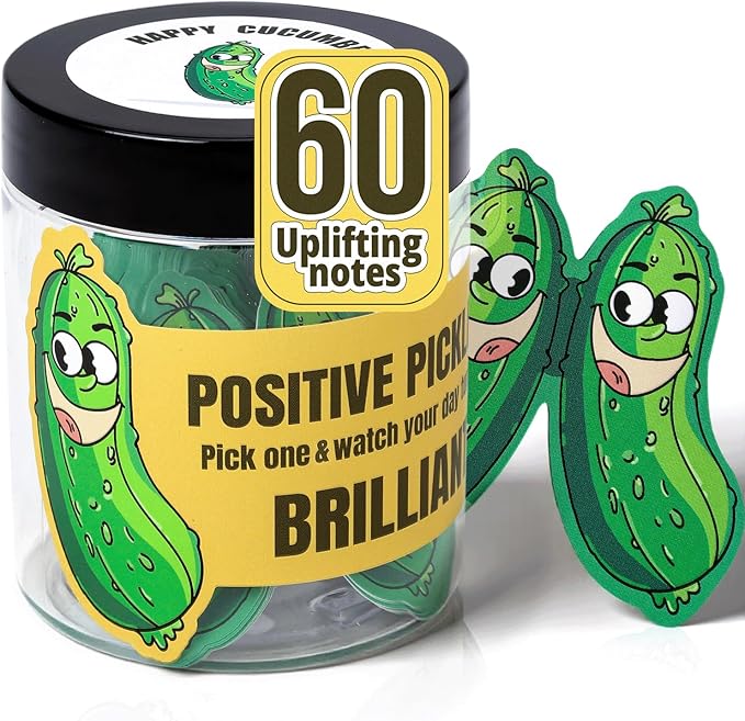 Positive Pickle Affirmation Cards Jar,60 Daily Affirmations, Emotional Support Pickle with Positive Messages, Encouragement Present for Women, Teens,girls,and Friends