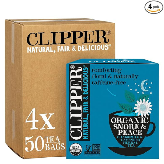Clipper Tea Snore and Peace Chamomile & Lavender Herbal Tea – Caffeine Free, USDA Organic, Great Hot or Iced – Comfortingly Floral, Natural, Fair & Delicious – 200 Tea Bags
