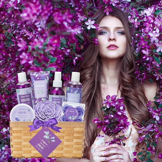 Bath & Shower Spa Basket Gift Set, Perfume Scent spa kit for women w/ Shower Gel, Bubble Bath,Lotions, Bath and Body Christmas Gifts for Women, Self Care Gifts Basket for Her, Birthday Gifts