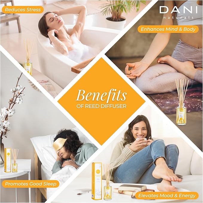 DANI Naturals Reed Diffuser Set - Fresh Grapefruit Ginger Scent - Aromatherapy Essential Oils - Alcohol-Free, Non-Toxic, Eco-Friendly - 10 Sticks - 3.5 oz