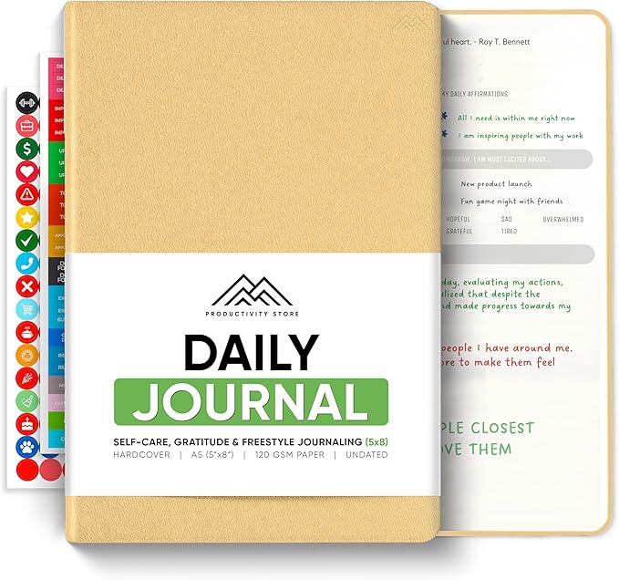 PRODUCTIVITY STORE Best Daily Journal for Men & Women - Gratitude Journal, Manifestation Journal & Guided Journal with Prompts for Personal Growth (A5, Cream)