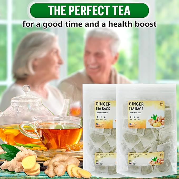 TeadreamTea Ginger Tea Bags - 400 Bleach-Free Tea Bags | Caffeine Free, Antioxidant, Calms Upset Stomach - Strengthen Immune System - Herbal Ginger Tea