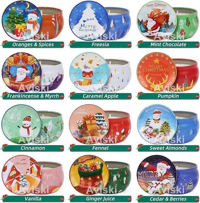 12 PCS Christmas Scented Candles, 2.5OZ Jar Candles, 12 Christmas Fragrances Candle Set for Women, Mom, Grandma, Godmother, Coworker, Teacher