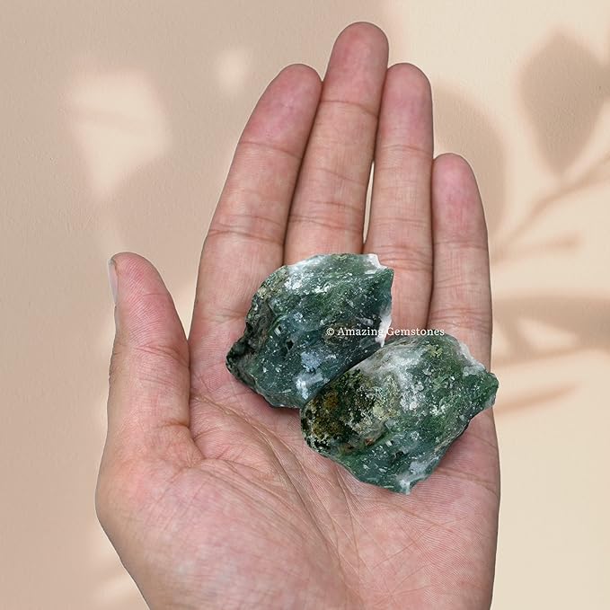 Amazing Gemstone Moss Agate Raw Crystals and Healing Stones, Natural Rocks for Tumbling and DIY Raw Stones and Crystals (5 Pieces)