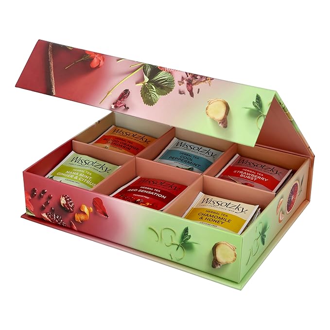 Wissotzky Herbal Tea Collection Dream Gift Box (42 Tea Bags) | Individually Wrapped | 6 Flavors | Naturally Caffeine-Free | Variety Pack Tea Sampler Gift Set | Corporate & Holiday Gifts | Certified Kosher