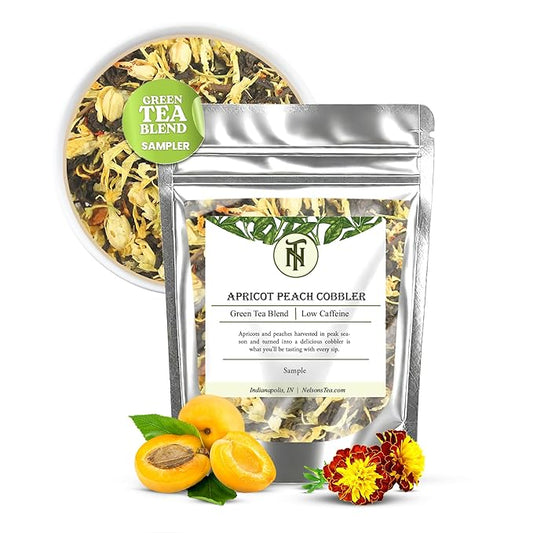 Nelson's Tea Apricot Peach Cobbler Tea Loose Leaf Blend - Jasmine Green Tea, Black Teas, Oolong, Safflower & Marigold Petals - Apricot Peach, Black Jasmine Teas (Sample 0.3 Oz)
