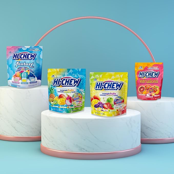 HI-CHEW Variety Mix Bulk, 220+ Pieces, 4 Stand Up Pouches - 13 Flavors Bulk, Sweet and Sour Chewy Candy, Unique Fun Soft - Immensely Juicy Fruity Flavors for Halloween Candy Treats & Sharing Treats