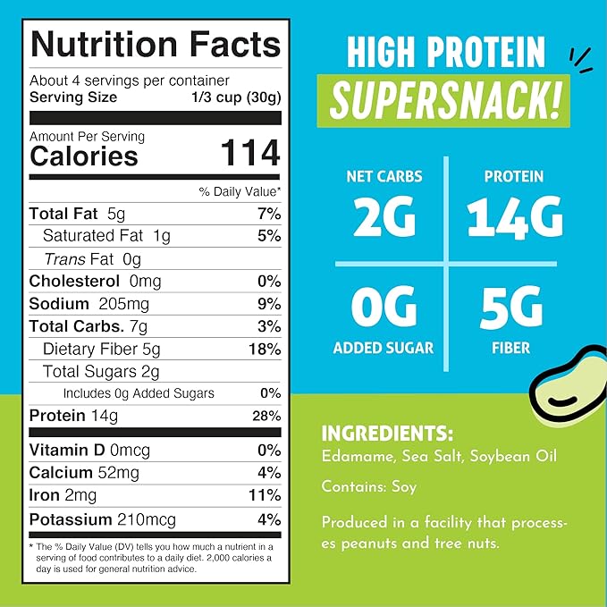 The Only Bean - Crunchy Roasted Edamame Beans (Sea Salt) - Keto Snacks (2g Net) - High Protein Healthy Snacks (14g Protein) - Low Carb, Gluten-Free Snack, Vegan Food - 4 oz (3 Pack)