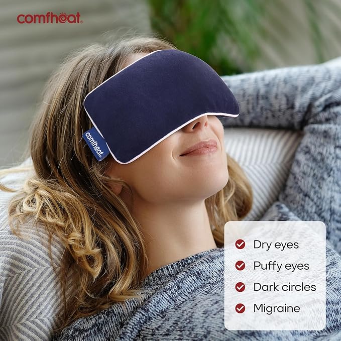 Unscented Weighted Eye Pillow - Soft Plush Removable Cover, Moist Heat & Cold Therapy, Natural Aromatherapy Eye Compress Pillow for Relaxation, Yoga, Meditation, and Sleep, Navy Blue