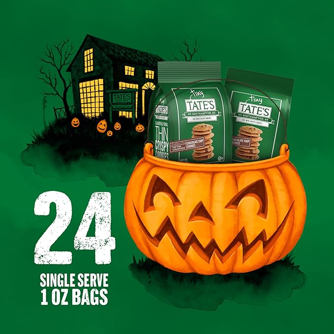 Tate's Bake Shop Tiny Chocolate Chip Cookies, Limited Edition Halloween Cookies, 2 Boxes (24 Total Snack Packs)