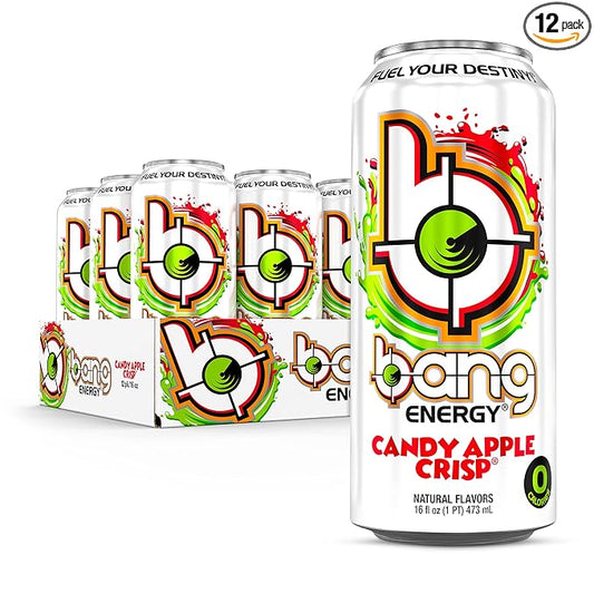Bang Candy Apple Crisp Energy Drink, 0 Calories, Sugar Free, 16 Fl Oz (Pack of 12)