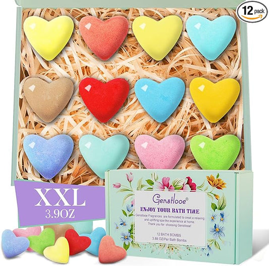 12 Pcs XXL Bath Bombs for Women Gift Set, Valentine's Day Bubble Bathbombs for Girlfriend, Her, Girls, Wife, Shea & Coco Butter Dry Skin Moisturize, SPA Relaxing Aromatherapy, Mothers Day Gift