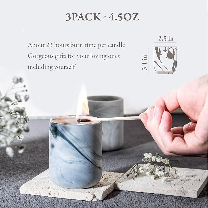 Candle Gift Set, 10% Essential Oil, 3 Pack-Thai Lemongrass,Vanilla Caramel,Mango Guava with Heat-Resistant Ceramic Jar, Scented Candle for Home Scenetd, Soy Wax Candle Gifts for Women