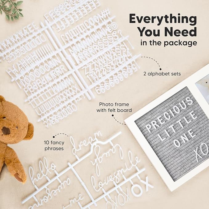Nursery Picture Frame with Felt Letter Board - Baby Keepsake Frame for Ultrasound Photo & Birth Announcement, Boys & Girls Gender Reveal Gifts, Cute Baby Shower Gifts for New Mom(Alpine White)