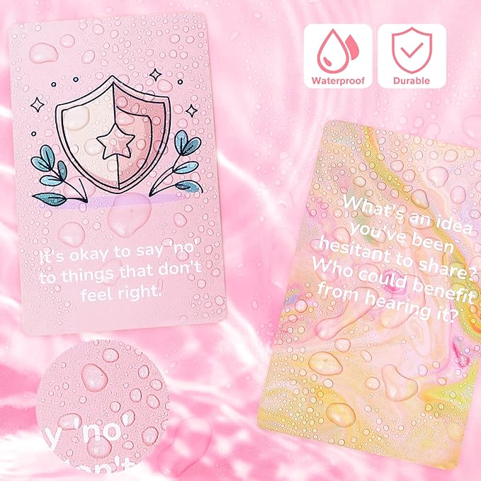 Positive Affirmation Cards for Teen Girls (Ages 10-16), 54 Daily Self Love Cards, Pink Confidence Building Gift Set with Mindset Activities