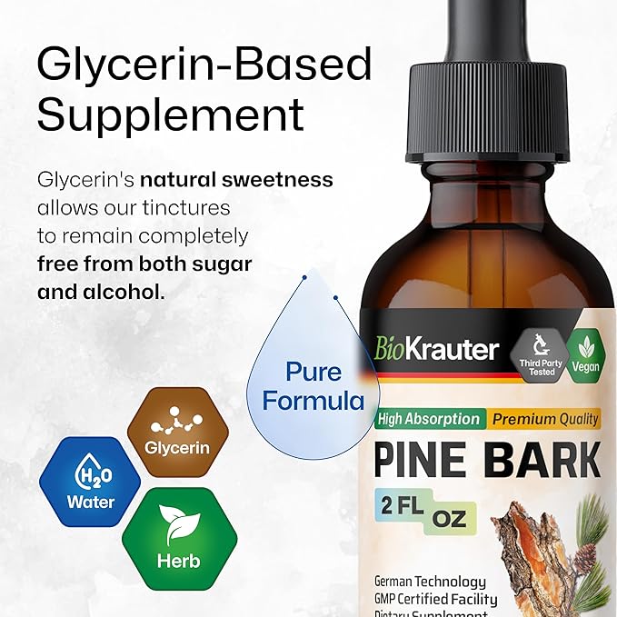BIO KRAUTER Pine Bark Extract - Rich in Antioxidants Liquid Supplement - 400 mg French Maritime Pine Bark Extract Drops - Vegan, Alcohol & Sugar Free - 2 Fl Oz