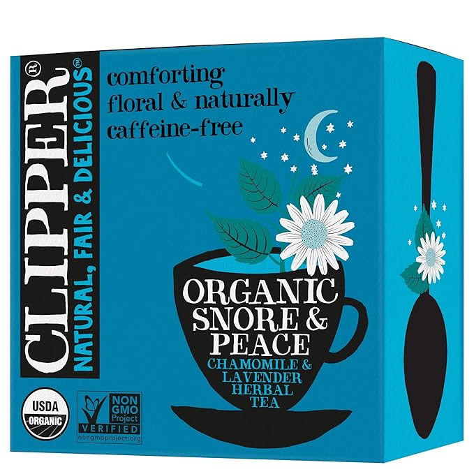 Clipper Tea Snore and Peace Chamomile & Lavender Herbal Tea – Caffeine Free, USDA Organic, Great Hot or Iced – Comfortingly Floral, Natural, Fair & Delicious – 50 Tea Bags
