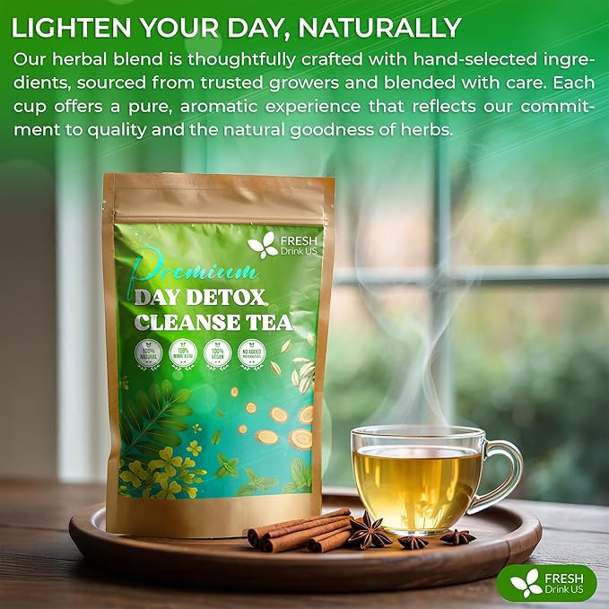 FreshDrinkUS, 75 Teabags of Herbal Day Cleanse Tea – 75 Day Program | Refreshing Mint Blend with Dandelion, Senna & Hibiscus | Naturally Supports Wellness & Light-Feeling | Caffeine-Free Herbal Tea