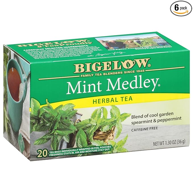 Bigelow Tea Mint Medley Herbal Tea, Caffeine Free Mint Tea with Spearmint and Peppermint, 20 Count Box (Pack of 6), 120 Total Tea Bags