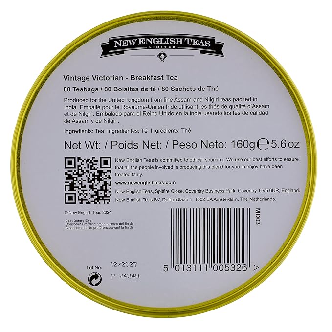 New English Teas Vintage Victorian Tea Caddy with 80 English Teabags (Teal), Forget My Not Gift