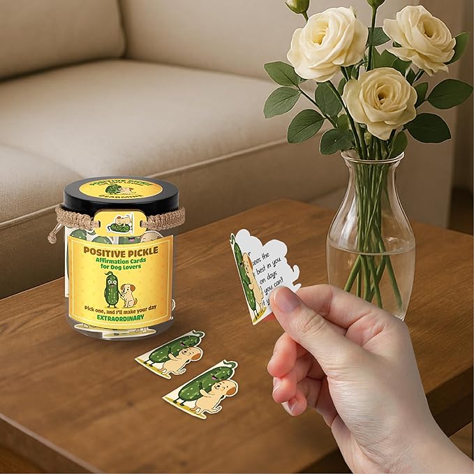 60 Positive Pickle Cards Jar, Affirmation Cards for Women, Emotional Support Pickle, Birthday Gift for Women, Dad Gifts, Teen Girl Gifts Trendy Stuff (Pickle Positive for Dog Lover)