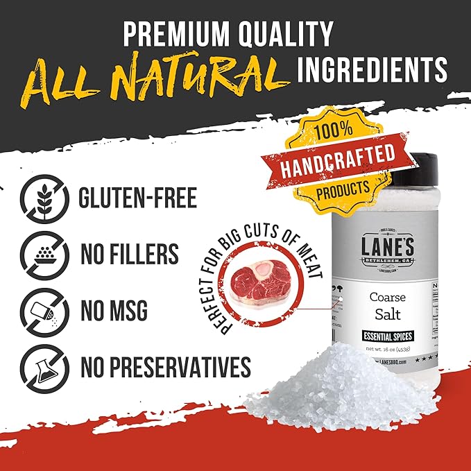 Lane's Kosher Salt Coarse Sea Salt Seasoning, All-Natural Premium Coarse Salt for BBQ, Gluten-Free Coarse Kosher Salt, No MSG, Made in USA, 16 Oz