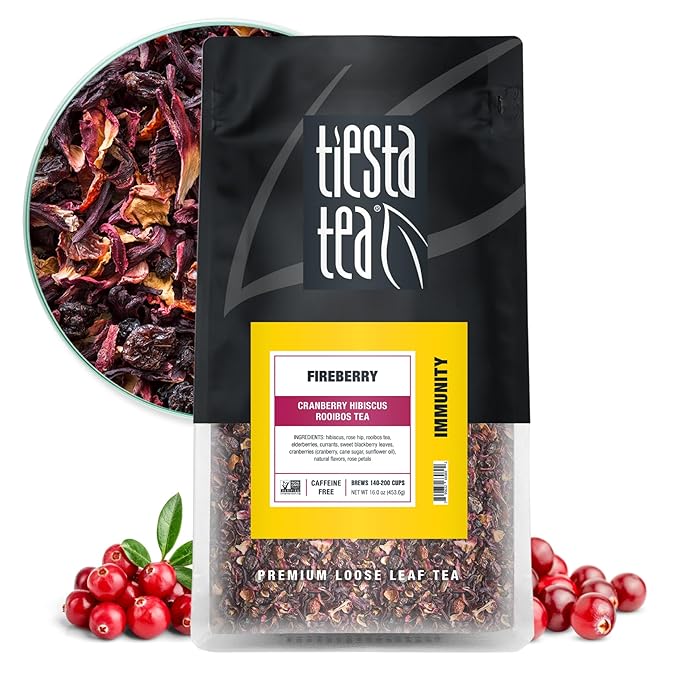Tiesta Tea - Cranberry Hibiscus Rooibos Tea, Fireberry, Loose Leaf, Herbal Blend with Hibiscus, Cranberry, Currants, Rooibos, Enjoy Hot or Iced, 200 Cups in Resealable Pouch, 16 Ounce