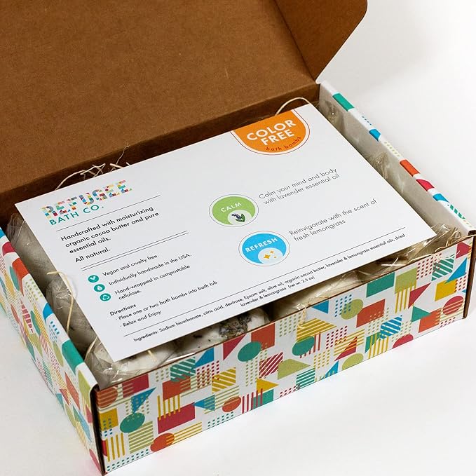 Variety Pack Bath Bombs, Color-Free Calm and Refresh Scents, 2.5 oz, Support Refugee Employment in The USA