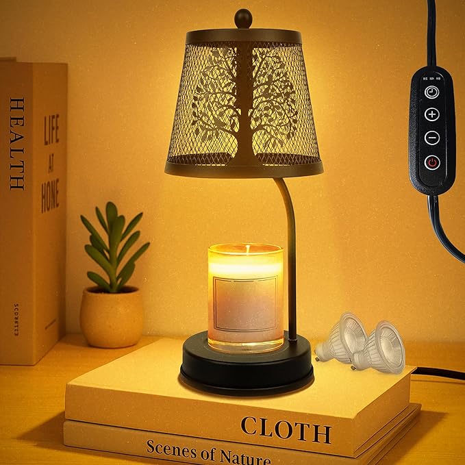 Farmhouse Candle Warmer Lamp Black – Large Flameless & Smokeless Candle Melter lamp with Timer & Adjustable Light,for Aromatic Candles – Zen & Meditation Decor, Lampara para Velas Aromaticas