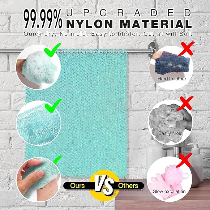 UJFQBH 2 Pieces African Bath Sponge African Net Long Net Bath Sponge Exfoliating Shower Body Scrubber Back Scrubber Skin Smoother,Great for Daily Use (Green)