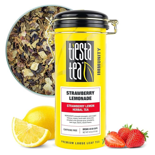 Tiesta Tea - Strawberry Lemonade, Loose Leaf, Strawberry Lemon Herbal Tea, Premium Non-Caffeinated Fruit Blend, Make Hot or Iced, Brews Up to 50 Cups, 4 Ounce Refillable Tin