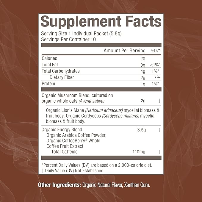 OM MUSHROOM SUPERFOOD Coffee Blend Mushroom Powder, Single Serve, 10 Count, Organic Arabica Beans, Lion's Mane, Cordyceps, Turkey Tail, Reishi Extract, Ginkgo Biloba, Supports Energy and Focus
